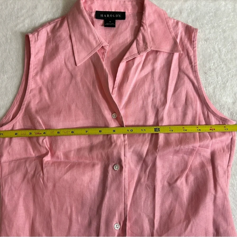 Harold's Pink Linen Button-Down Fitted Sleeveless Collared Top Size 4 - Picture 4 of 7